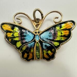 David Andersen Norwegian sterling silver gold vermeil enamel butterfly pendant